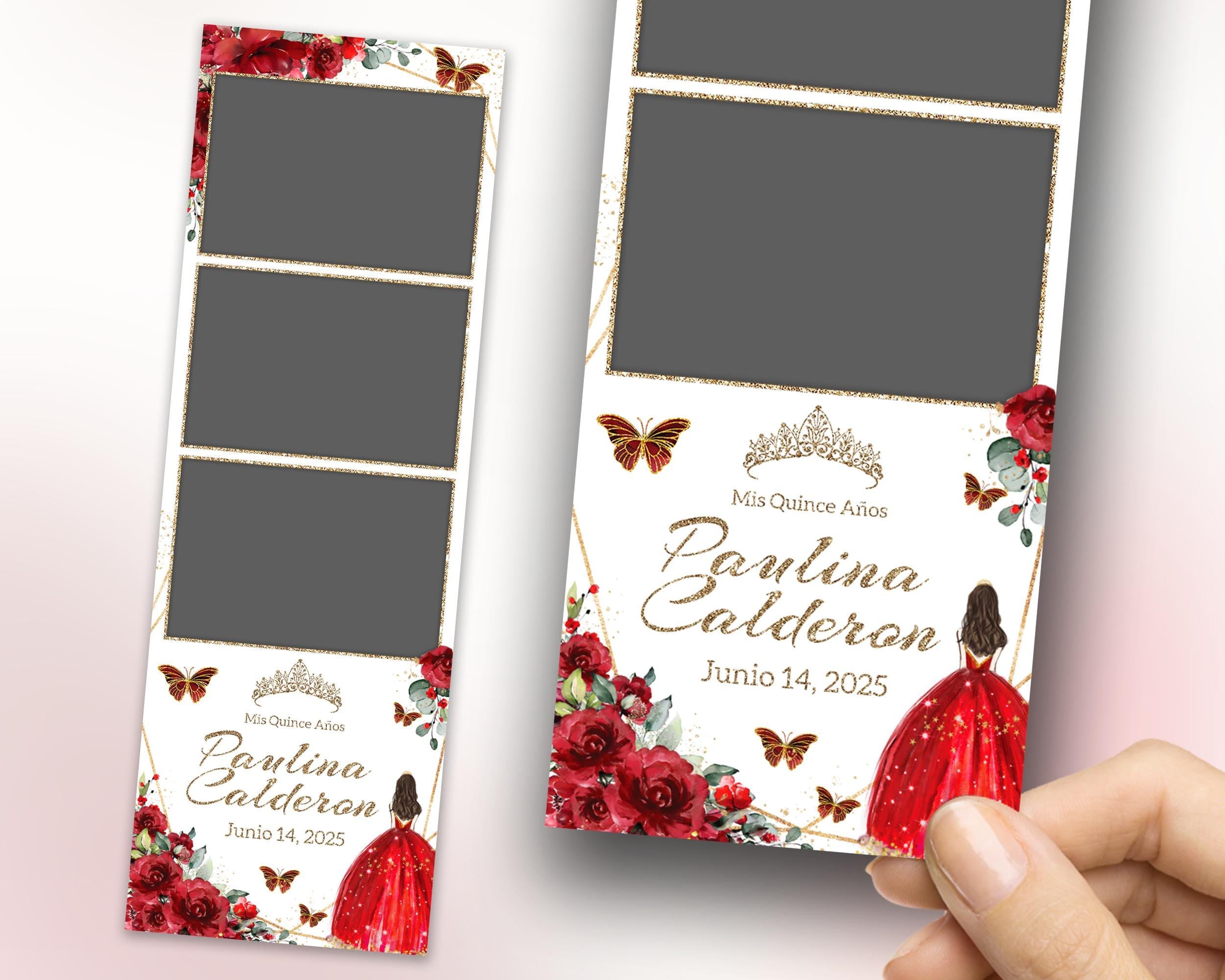 Birthday Sweet 16 Quinceañera Photobooth Template Green Pink Golden Sweet Sixteen Quinceanera Mis Quince XV Photo Booth 1093