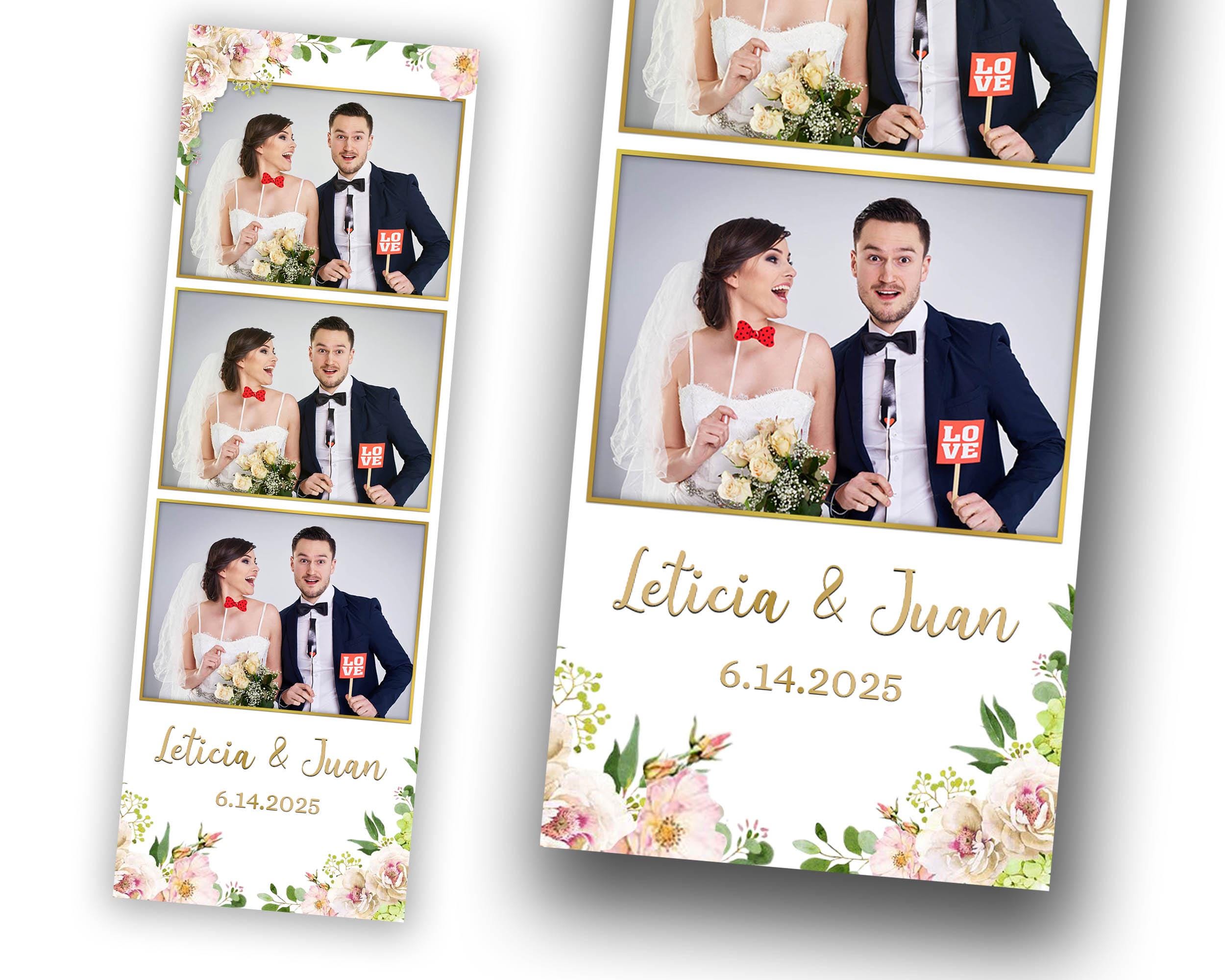 Wedding Photobooth Template, Cream Browns Light Pink Floral 2x6 Photo Booth Overlay