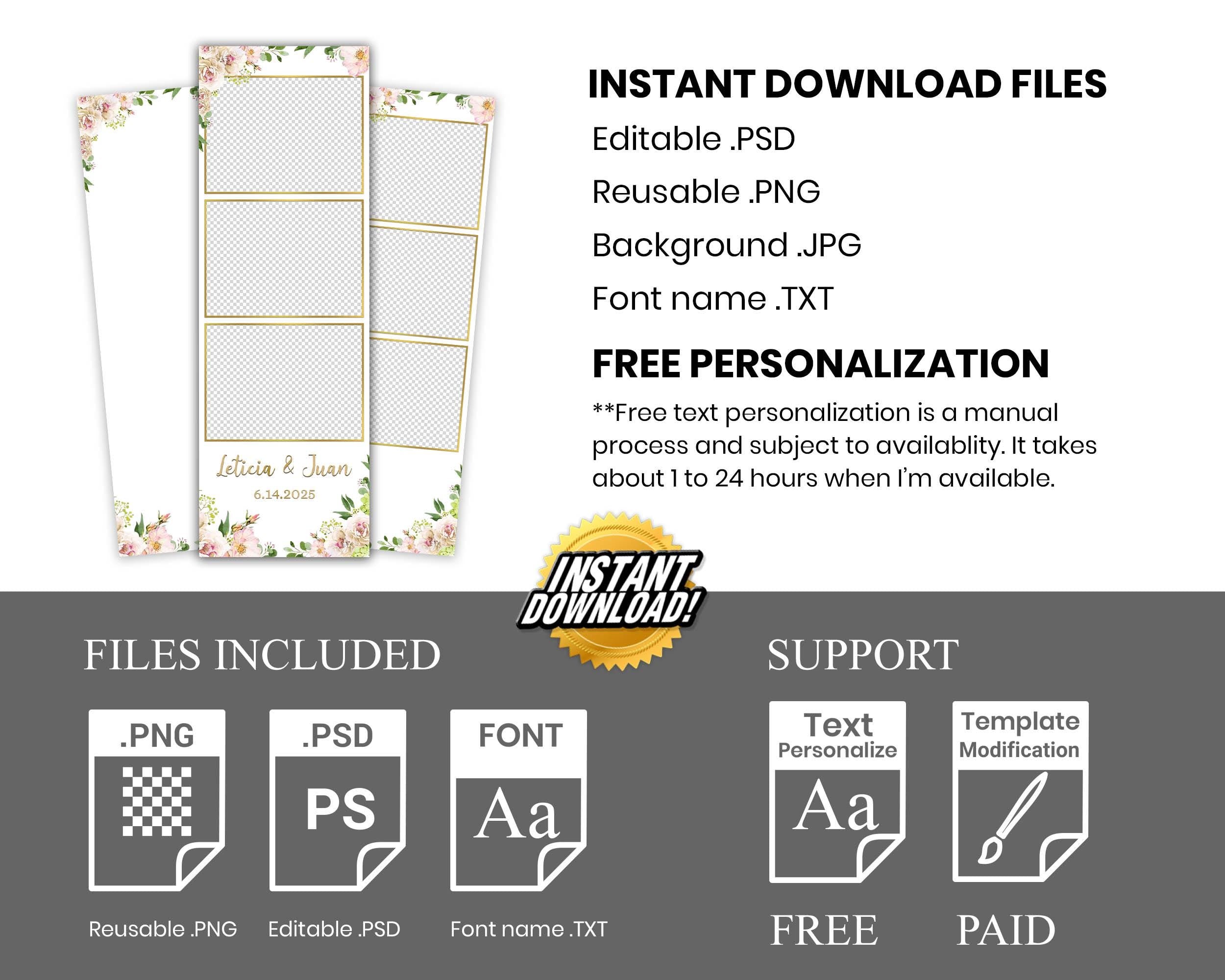 Wedding Photobooth Template, Cream Browns Light Pink Floral 2x6 Photo Booth Overlay